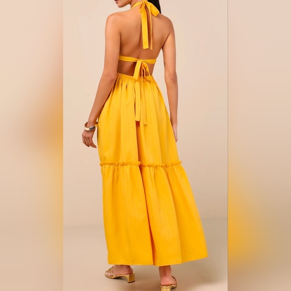 Lulus Island Vacay Marigold Yellow Cutout Tie-Back Halter Maxi Dress, Size XS - Picture 5 of 10